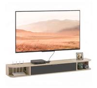 HOMCOM Mueble TV de Pared 140cm para TV de 60", Madera Natural & Negro | Cajón abatible, 2 estantes abiertos, gestión de cables, banco TV de pared, salón