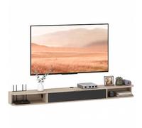 HOMCOM Mueble TV de Pared 180cm, Madera Natural & Negro | Para TV de hasta 75", cajón abatible, 2 estantes abiertos, gestión de cables, banco TV, salón