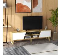 HomCom Mueble TV – 2 puertas, 2 estantes, 5 patas madera, hasta 65 pulg. – 150x30x42 cm Roble