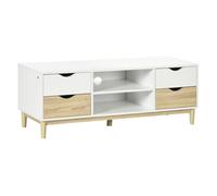 Homcom mueble tv de salón mesa para tv para televisores de hasta 55" con estantes de almacenamiento y 4 cajones para dormitorio 120x40x44,5 cm blanco y roble 120 cm