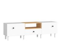 HOMCOM Mueble TV hasta 178 cm con 2 Puertas Abatibles, Cajón y Estantería Abierta, en Madera, 150x35x45 cm, Blanco y Color Madera Aosom España