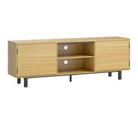 HOMCOM Mueble TV, mueble para televisor hasta 165,1 cm, 2 puertas de apertura por presión y 2 estantes, 160x35x55,5cm, madera natural