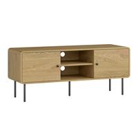 HOMCOM Mueble TV, mueble para TV hasta 140 cm con 2 puertas, 2 compartimentos abiertos, patas de acero, 120x40x50cm, roble Aosom España
