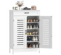 HOMCOM Mueble Zapatero, Armario para Zapatos con Cajón, Puertas de Rejilla, Estantes Ajustables, para 20 Pares de Zapatos, Zapatero para Pasillo Recibidor, 78x37x115,8 cm, Blanco BLANCO