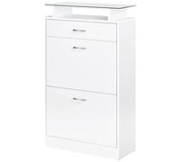 HomCom Mueble zapatero con 3 cajones, estante de vidrio y asa aluminio 60x24x105,5 cm Blanco