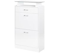 HomCom Mueble zapatero con 3 cajones, estante de vidrio y asa aluminio 60x24x105,5 cm Blanco