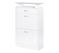 HomCom Mueble zapatero con 3 cajones, estante de vidrio y asa aluminio 60x24x105,5 cm Blanco