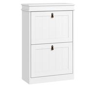 HOMCOM Mueble Zapatero Blanco Zapatero Estrecho con 2 Puertas Abatibles y Estantes Ajustables para 10 Pares de Zapatos para Recibidor Pasillo 54x24x82,5 cm