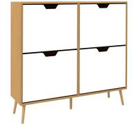 HOMCOM Mueble Zapatero con 4 Cajones Abatibles para 16 Pares 95x26x95 cm Natural Natural Wood 95x26x95 cm