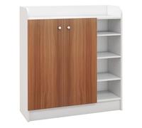 HOMCOM Mueble Zapatero de 2 Puertas para 12 Pares 83x30x90 cm Natural | Zapatero Estrecho, con Estantes Ajustables, para Pasillo Entrada