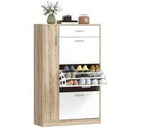 HOMCOM Zapatero de 3 Puertas para 18-27 Pares de Zapatos con Cajón y Armario Anti-Vuelco para Entrada 84x30x132 cm Madera Natural Aosom España
