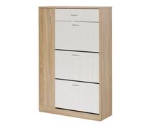 HOMCOM Zapatero de 3 Puertas para 18-27 Pares de Zapatos con Cajón y Armario Anti-Vuelco para Entrada 84x30x132 cm Madera Natural Aosom España