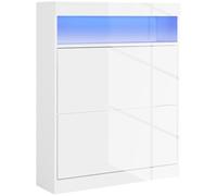 HOMCOM Mueble Zapatero de Recibidor Armario Zapatero Independiente o Pared con Luces LED Estante Abierto y 2 Cajones Abatibles para 12-16 Pares de Zapatos Blanco Brillo 80x24x99,5 cm