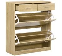 HOMCOM Mueble Zapatero Estrecho 2 Cajones Abatibles 80x30x91,5 cm Roble | Zapatero Entrada Recibidor, 2 Cajones Extraíbles, Estantes Ajustables, para 12 Pares de Zapatos, Pasillo, Espacio Pequeño