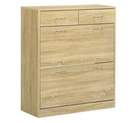 Homcom mueble zapatero estrecho zapatero entrada recibidor con 2 cajones abatibles y 2 cajones extraíbles para 12 pares de zapatos para pasillo 80x30x91,5 cm roble