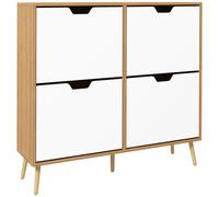 HOMCOM Zapatero estrecho con 4 cajones abatibles, 16 pares, patas de madera, blanco y natural
