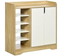 HOMCOM Mueble zapatero moderno estrecho 2 puertas 13 pares 80x30x80 cm Natural/Blanco