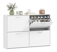 HomCom Mueble zapatero estrecho 4 puertas – Cajones abatibles, 16-24 pares, 120x24x81 cm, blanco