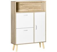 HomCom Mueble zapatero 8 pares - 2 cajones abatibles, estante y puerta - 80x25,5x112,5 cm Natural/Blanco