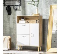 HomCom Mueble zapatero 8 pares - 2 cajones abatibles, estante y puerta - 80x25,5x112,5 cm Natural/Blanco