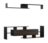 HOMCOM Muebles de Salón Conjunto Muebles de TV para Televisiones de Pared hasta 65" o de Pie hasta 40"con Mesa para Televisor 153,6x25x42 cm y Estante de Pared 150x14,5x16,3 cm Negro y Marrón