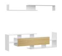 HomCom Mueble TV conjunto para TV hasta 65" Mesa 153,6×25×42 Estante 150×14,5×16,3 Blanco y Natural