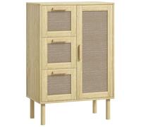 HOMCOM Muebles salle de bain rangement bohème avec tiroir et placard, étagères ajustables, porte à rotin, armoire pour salle de bain, salon ou cuisine 55x30x82 cm chêne