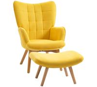 HOMCOM OhrsesseL con taburete, sillón relax, sillón tapizado con aspecto de pana, sillón, sillón con patas de madera, sillón de televisión para salón Yellow