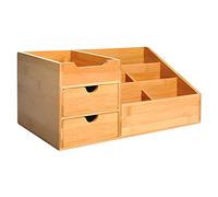 HOMCOM Organizador de Escritorio de Bambú Multifuncional con Sistema de Almacenaje para Oficina Mesa 33x20,5x15,5 cm Color Natural Aosom España