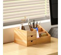 HOMCOM Organizador de Escritorio de Bambu Sistema de Escritorio Organizador de Mesa para Oficina Multifuncional 33x20.5x15.5cm