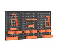 Homcom organizador de herramientas de pared de 33 piezas 120x60 cm, paneles de herramientas de pared con ganchos, contenedores y estantes, para garajes, negro y naranja