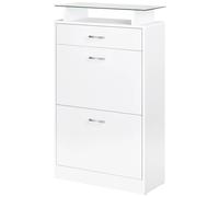 HomCom Mueble zapatero con 3 cajones, estante de vidrio y asa aluminio 60x24x105,5 cm Blanco