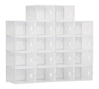 HOMCOM Organizador de Zapatos Modular Estantería Modulable con 18 Cubos Puertas Magnéticas 28x36x21 cm Transparente Aosom España