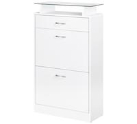 HOMCOM Organizador de Zapatos Multifuncional con 3 Cajones Estante de Vidrio Asa de Aluminio Carga 50 kg 60x24x105,5 cm Blanco Aosom España