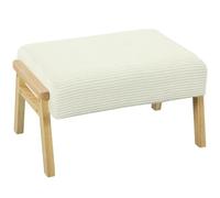 HOMCOM Otomana Taburete con Cojín Suave, Patas de Madera, Blanco Crema | Puf de pana tapizado para dormitorio y sala de estar