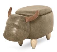 HOMCOM Otomano de Almacenamiento de Vaca 2-en-1 Marrón | Pouf toro, Patas de madera de caucho, Tapicería sintética