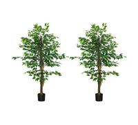 Homcom pack 2 ficus artificiales con troncos naturales 150 cm plantas artificiales con maceta y 882 hojas árboles artificiales decoración para hogar salón oficina verde 150 cm