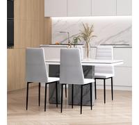 HOMCOM Set de 4 Sillas de Comedor Elegantes Tapizadas en Lino Patas de Metal para Cocina Dormitorio Blanco 41x50x97 cm Aosom España
