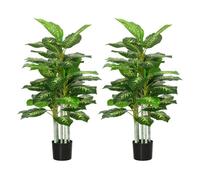 Homcom pack de 2 árboles artificiales de perenne 120 cm plantas artificiales decorativas grandes para hogar oficina dormitorio verde