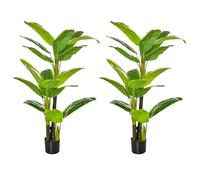Homcom pack de 2 bananeras artificiales 150 cm plataneras artificiales con maceta y 18 hojas para decoración de interior hogar salón oficina verde