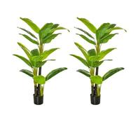 Homcom pack de 2 bananeras artificiales 150 cm plataneras artificiales con maceta y 18 hojas para decoración de interior hogar salón oficina verde
