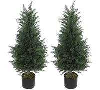 HOMCOM Pack de 2 Cipreses Artificiales, 362 hojas de plástico, maceta, resistente a los rayos UV, verde Aosom España