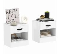 HOMCOM Pack de 2 Mesitas de Noche Mesillas de Noche Dormitorio Estrechas con Cajón y Compartimento Abierto para Salón 39x28x41 cm Blanco BLANCO 39x28x41 cm