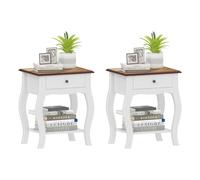 HOMCOM Pack de 2 Mesitas de Noche Mesillas de Noche Dormitorio con Cajón Estante Abierto y Tapa Efecto Roble Estilo Francés para Salón 45x35x55 cm Blanco y Roble