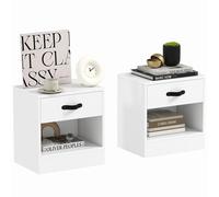 HOMCOM Pack de 2 Mesitas de Noche Mesillas de Noche Dormitorio Estrechas con Cajón y Compartimento Abierto para Salón 39x28x41 cm Blanco BLANCO 39x28x41 cm
