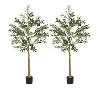 Homcom pack de 2 olivos artificiales 150 cm plantas artificiales decorativas grandes árboles artificiales de interior con 32 aceitunas decoración para hogar oficina balcón dormitorio verde