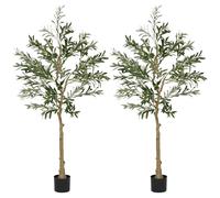 HOMCOM Pack de 2 Olivos Artificiales 150 cm Plantas Artificiales Decorativas Grandes Árboles Artificiales de Interior con 32 Aceitunas Decoración para Hogar Oficina Balcón Dormitorio Verde