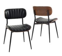 HOMCOM Pack de 2 Sillas de Comedor Asiento Acolchado Negro y Marrón | Sillas de Cocina Modernas, Tapizadas de Cuero Sintético, Respaldo Curvo, Estructura de Madera Curvada, Patas Metálicas