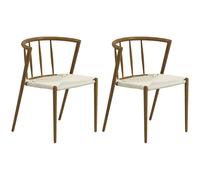 HomCom Sillas de comedor Pack de 2 – Asiento de cuerda de papel, apilables, 120 kg, Roble y Crema