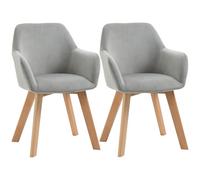 HomCom Sillas de comedor Pack de 2 – Tapizado en terciopelo, reposabrazos, patas de madera, Gris